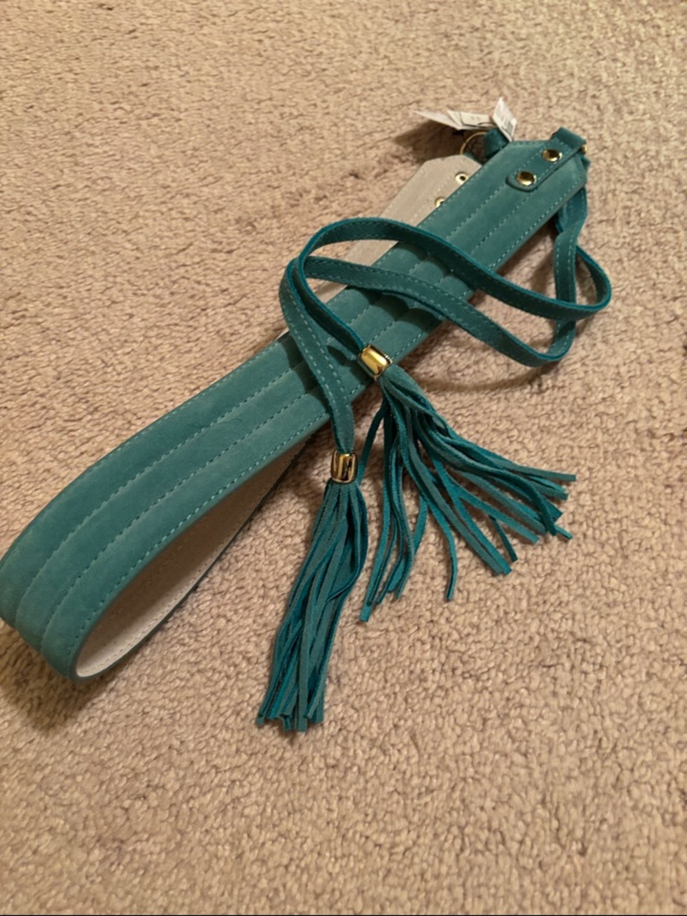 White House Black Market Teal Tassel Tie Waist Belt